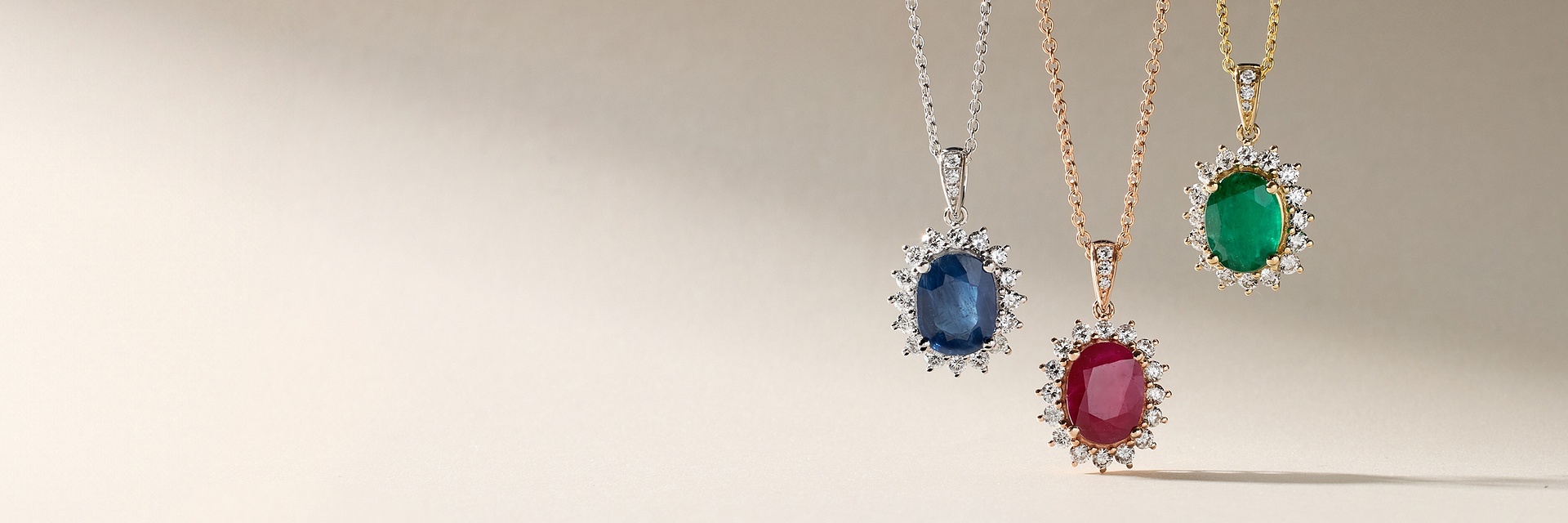 Necklaces with diamonds and gemstones. 